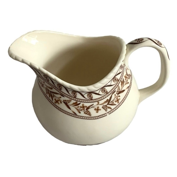 Vintage Pitcher I Godinger & Co Beige Brown Floral Band Glazed Ceramic Pottery - Picture 3 of 5